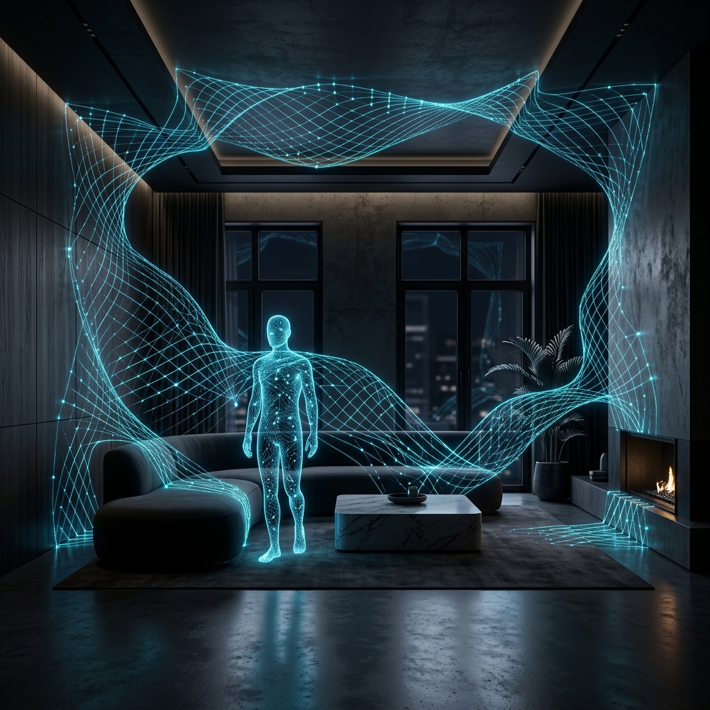 Wizualizacja technologii Wi-Fi Sensing w domu